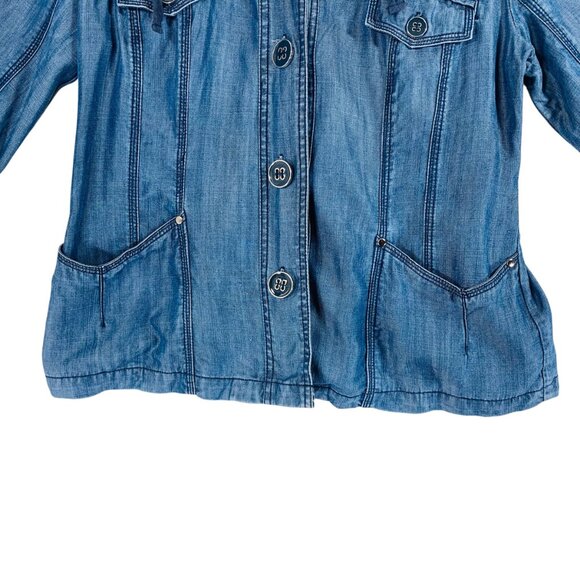 utility denim blue jean style jacket in Tencel  3/4 sleeve size 11 San Francisco - Picture 15 of 16